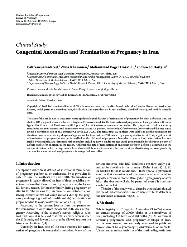 (PDF) Congenital anomalies and termination of pregnancy in Iran