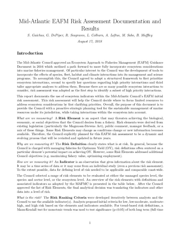 (PDF) Mid-Atlantic EAFM Risk Assessment Documentation and Results
