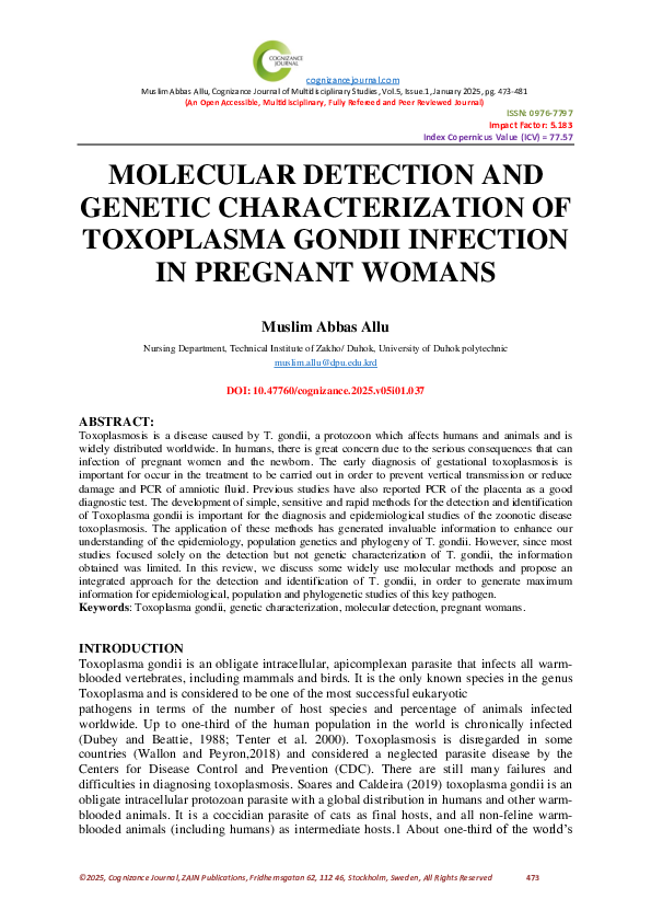 (PDF) MOLECULAR DETECTION AND GENETIC CHARACTERIZATION OF TOXOPLASMA ...