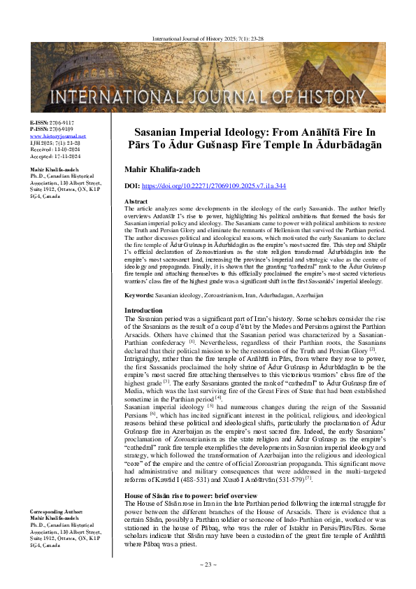 (PDF) Sasanian Imperial Ideology: From Anāhītā Fire In Pārs To Ādur ...