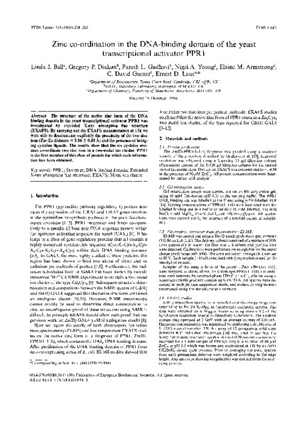 (PDF) Zinc co-ordination in the DNA-binding domain of the yeast ...