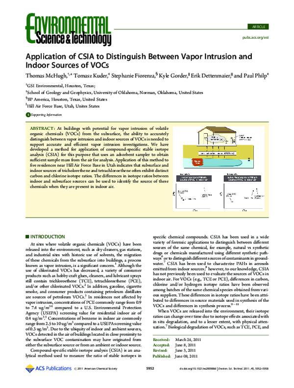 (PDF) Application of CSIA to Distinguish Between Vapor Intrusion and ...