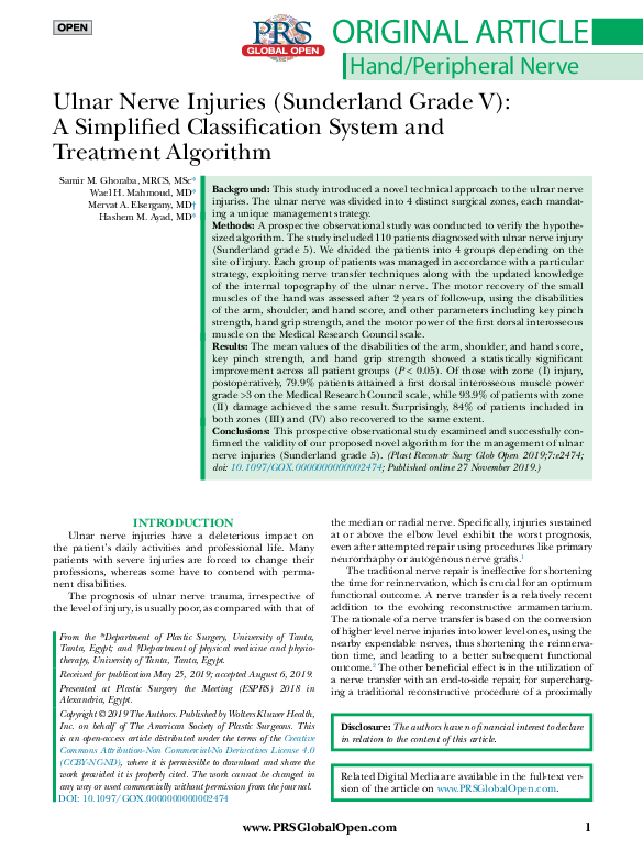 (PDF) Ulnar Nerve Injuries (Sunderland Grade V): A Simplified ...