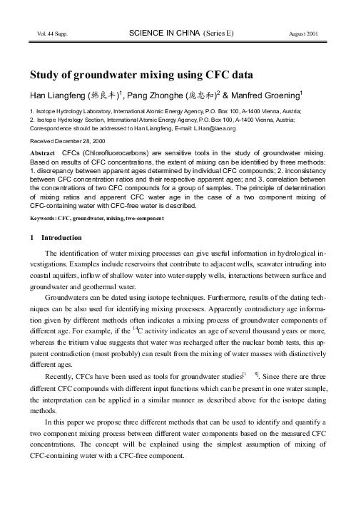 (PDF) Study of groundwater mixing using CFC data