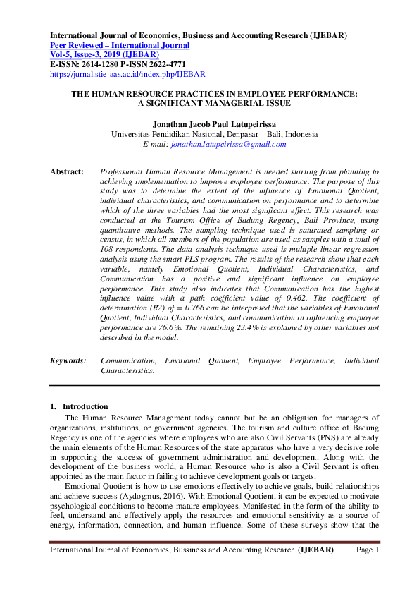 (PDF) The Human Resource Practices in Employee Performance: A ...