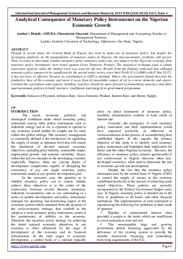 (PDF) Analytical Consequence of Monetary Policy Instrumenet on the ...