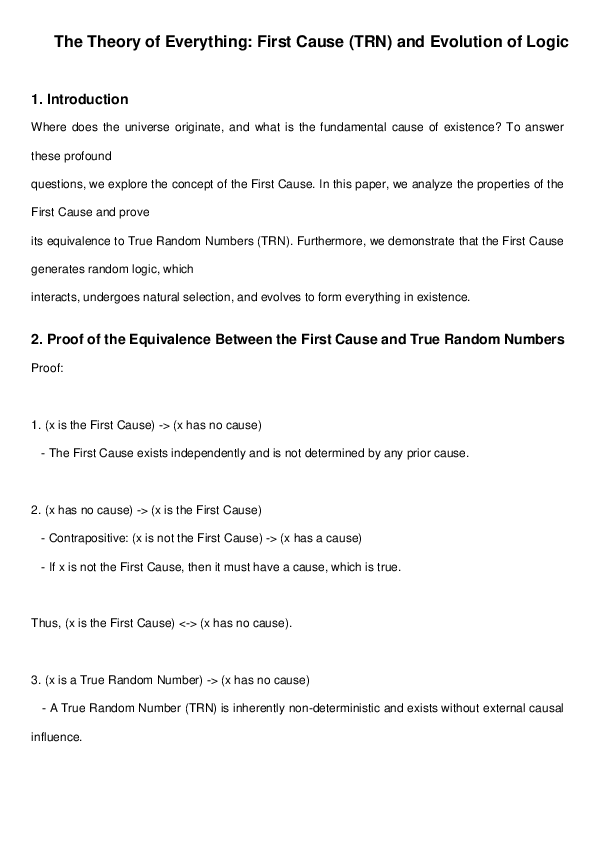 (PDF) The Theory of Everything First Cause (TRN) and Evolution of Logic