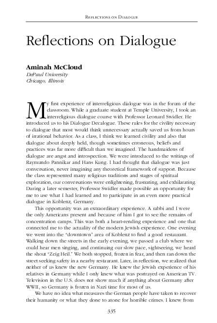 (PDF) Reflections on Dialogue