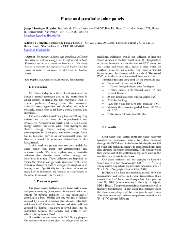(PDF) Plane and parabolic solar panels