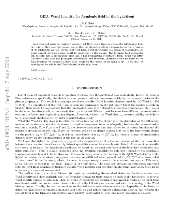 (PDF) QED $ _ {4} $ Ward Identity for fermionic field in the light-front