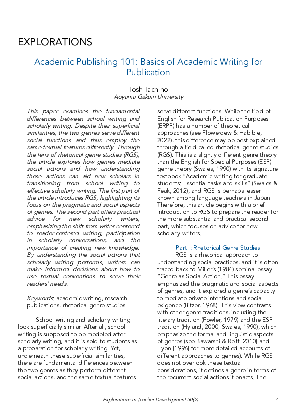 (PDF) Academic Publishing 101: Basics of Academic Writing for Publication