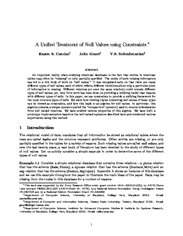 (PDF) A unified treatment of null values using constraints