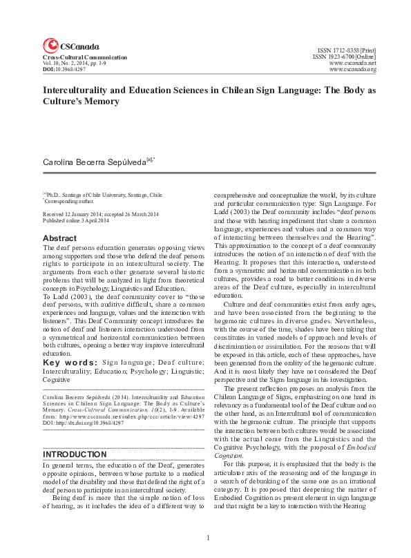 (PDF) Interculturality and Education Sciences in Chilean Sign Language ...