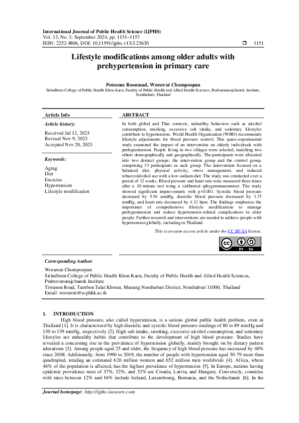 (PDF) Lifestyle modifications among older adults with prehypertension ...
