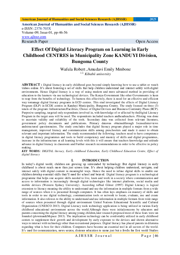 (PDF) Effect Of Digital Literacy Program on Learning in Early Childhood ...