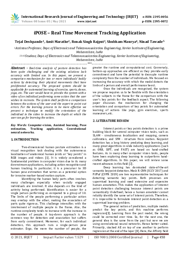 (PDF) iPOSE – Real Time Movement Tracking Application