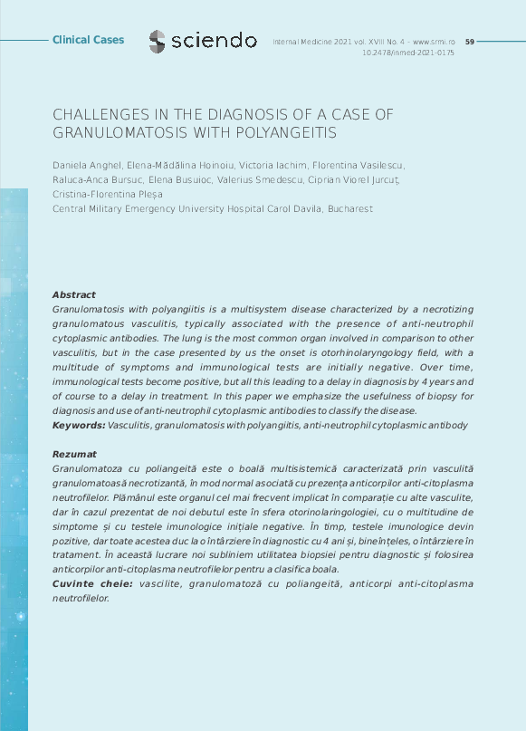 (PDF) Challenges in the Diagnosis of a Case of Granulomatosis with ...
