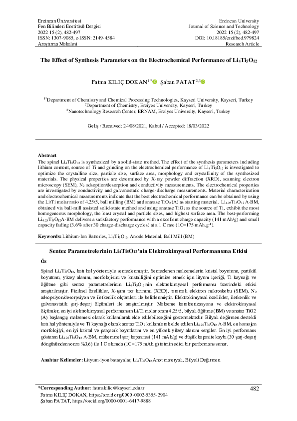 (PDF) The Effect of Synthesis Parameters on the Electrochemical ...