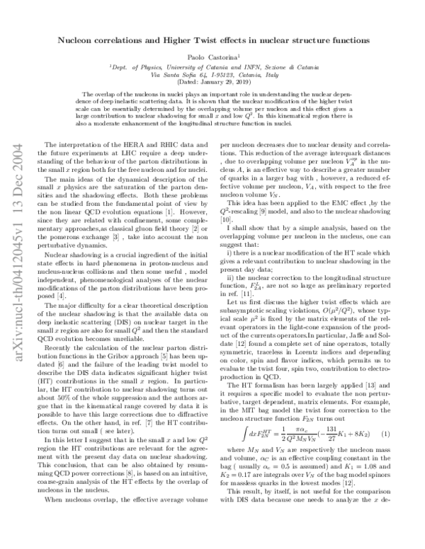 (PDF) Nucleon correlations and higher twist effects in nuclear ...