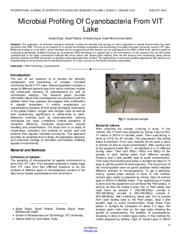 (PDF) Microbial Profiling Of Cyanobacteria From VIT Lake