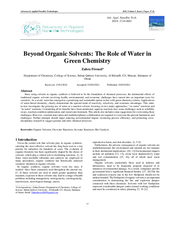 (PDF) Beyond Organic Solvents: The Role of Water in Green Chemistry