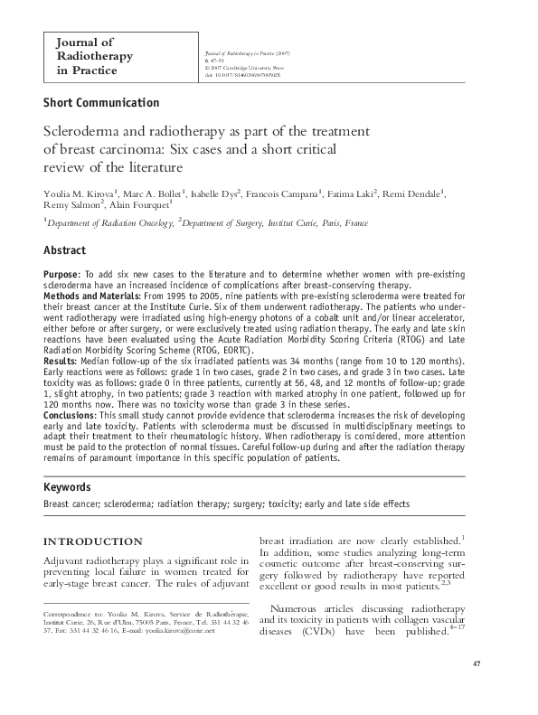 (PDF) Scleroderma and radiotherapy as part of the treatment of breast ...