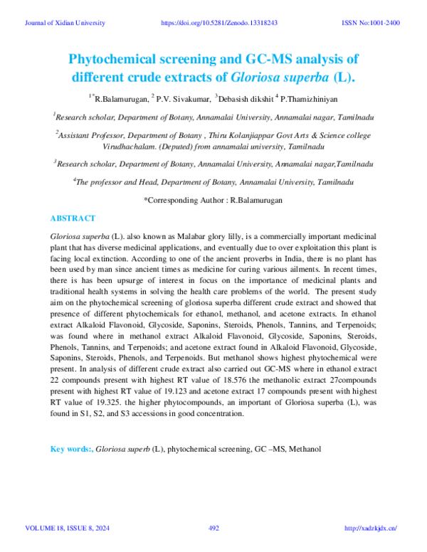 (PDF) Phytochemical screening and GC-MS analysis of different crude ...