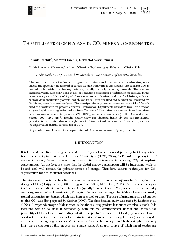 (PDF) The utilisation of fly ash in CO2 mineral carbonation