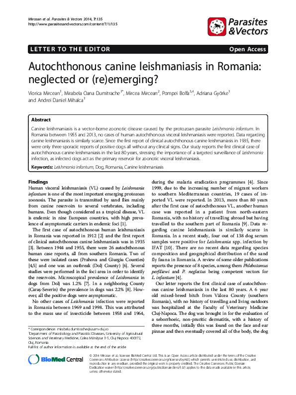 (PDF) Autochthonous canine leishmaniasis in Romania: neglected or (re ...