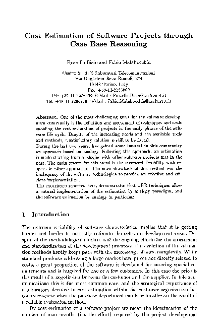 (PDF) Cost estimation of software projects through case base reasoning