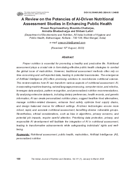 (PDF) A Review on the Potencies of AI-Driven Nutritional Assessment ...