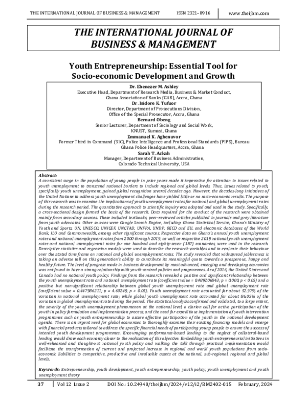 (PDF) THE INTERNATIONAL JOURNAL OF BUSINESS & MANAGEMENT Youth ...