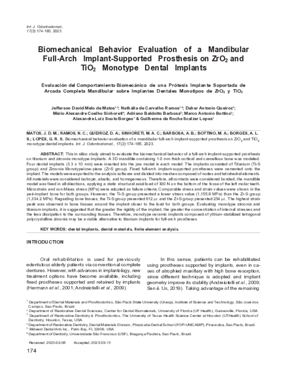 (PDF) Biomechanical Behavior Evaluation of a Mandibular Full-Arch ...