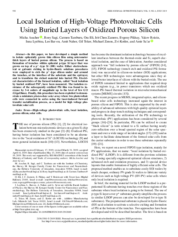 (PDF) Local Isolation of High-Voltage Photovoltaic Cells Using Buried ...