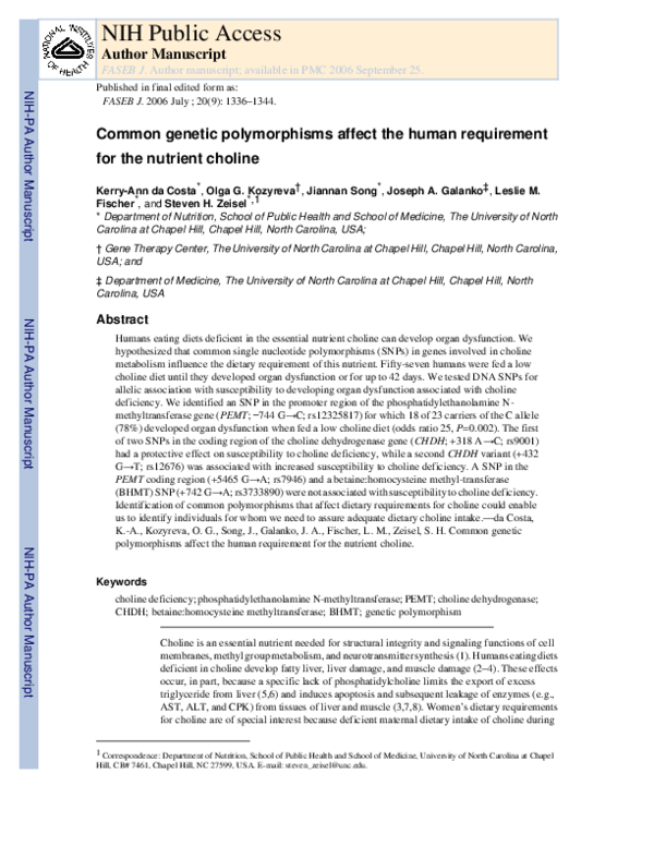 (PDF) Common genetic polymorphisms affect the human requirement for the ...