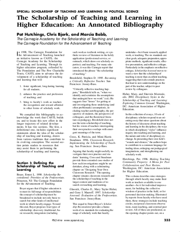 (PDF) The Scholarship of Teaching and Learning in Higher Education ...