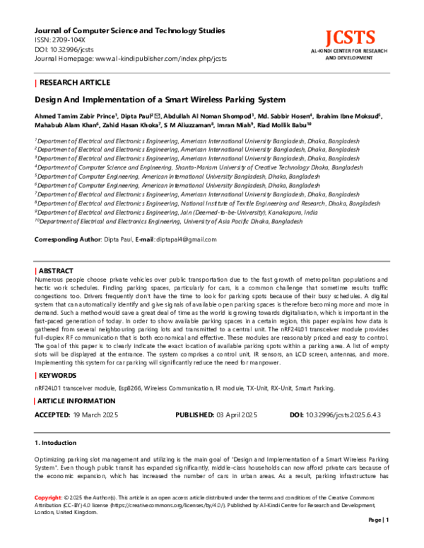 (PDF) Design And Implementation of a Smart Wireless Parking System