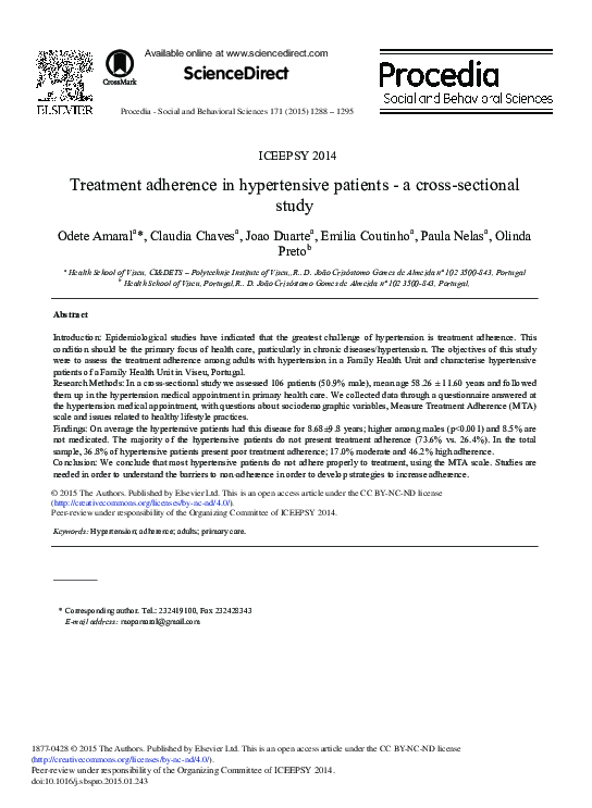 (PDF) Treatment Adherence in Hypertensive Patients – A Cross-sectional ...