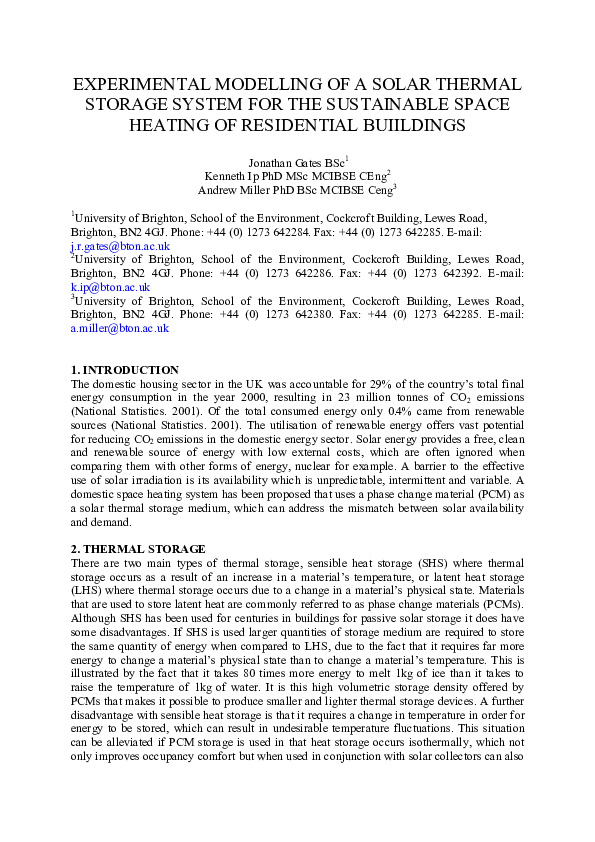 (PDF) Experimental modelling of a solar thermal storage system for ...