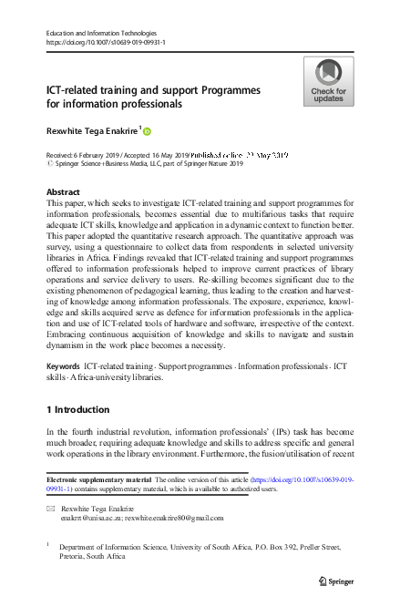 (PDF) ICT-related training and support Programmes for information ...