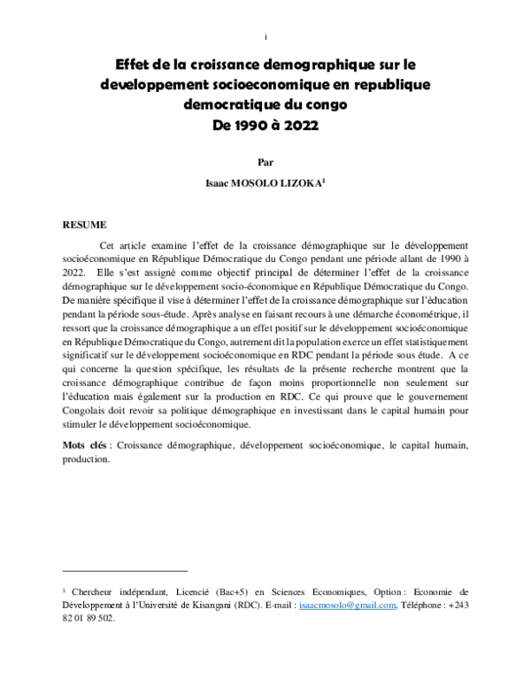 (PDF) Effet de la croissance demographique sur le developpement ...