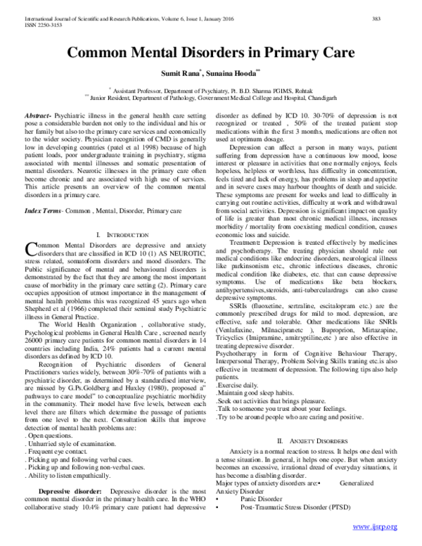 (PDF) Common Mental Disorders in Primary Care