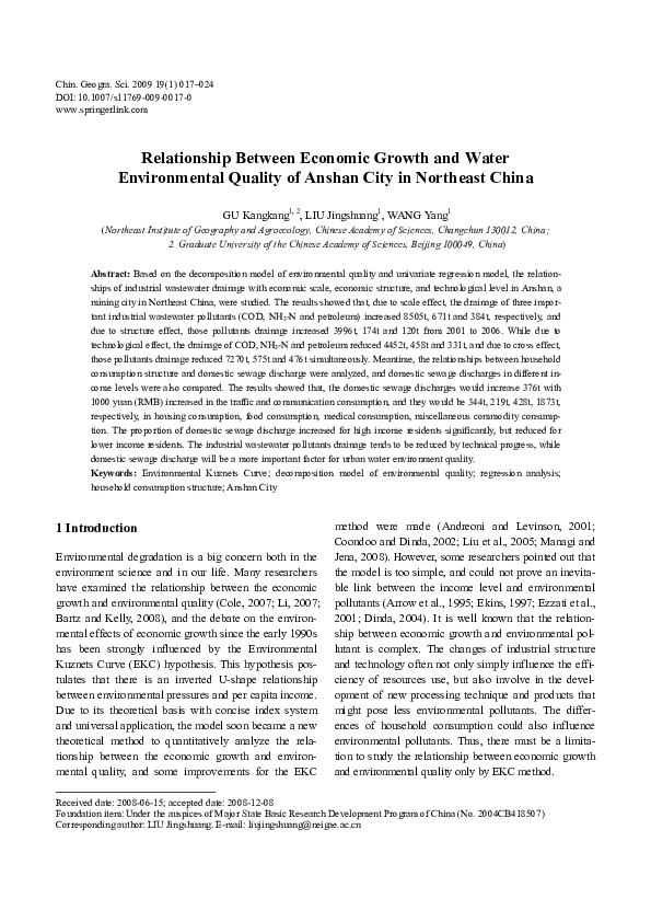 (PDF) Relationship between economic growth and water environmental ...