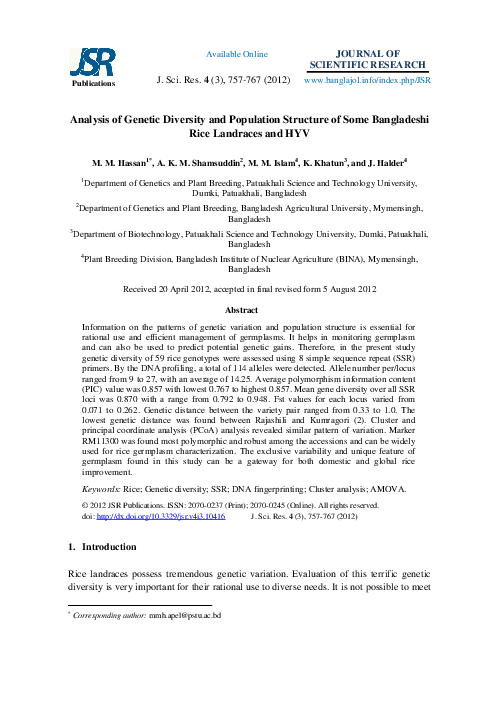 (PDF) Analysis of Genetic Diversity and Population Structure of Some ...