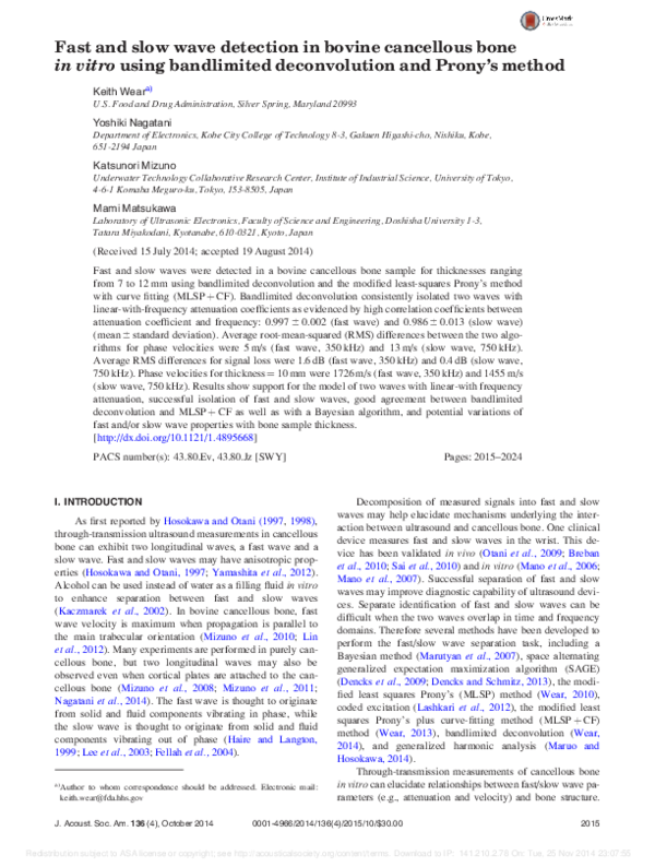 (PDF) Fast and slow wave detection in bovine cancellous bone in vitro ...
