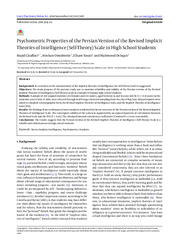 (PDF) Psychometric Properties of the Persian Version of the Revised ...