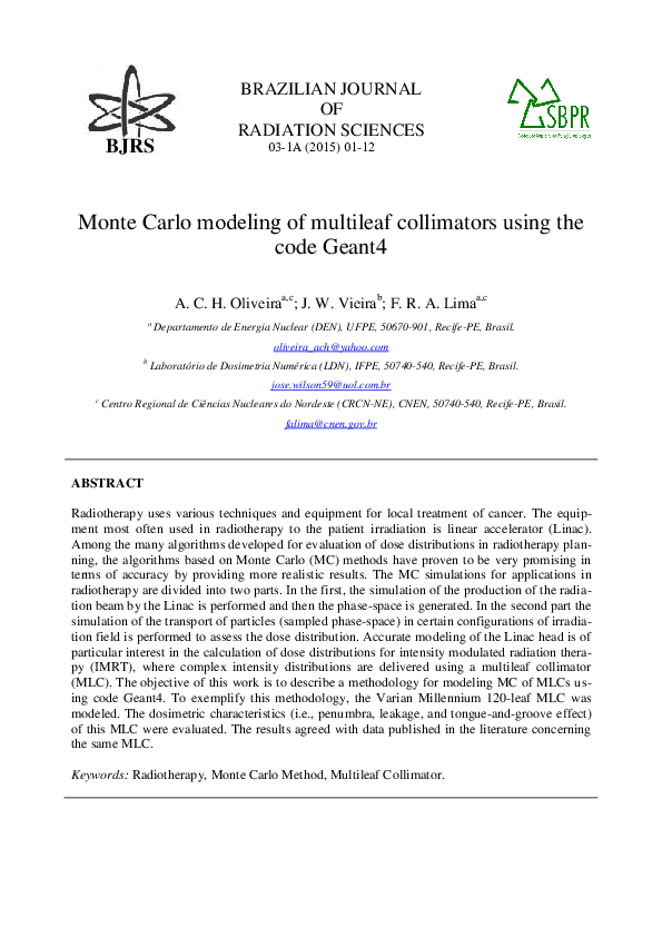 (PDF) Monte Carlo modeling of multileaf collimators using the code Geant4