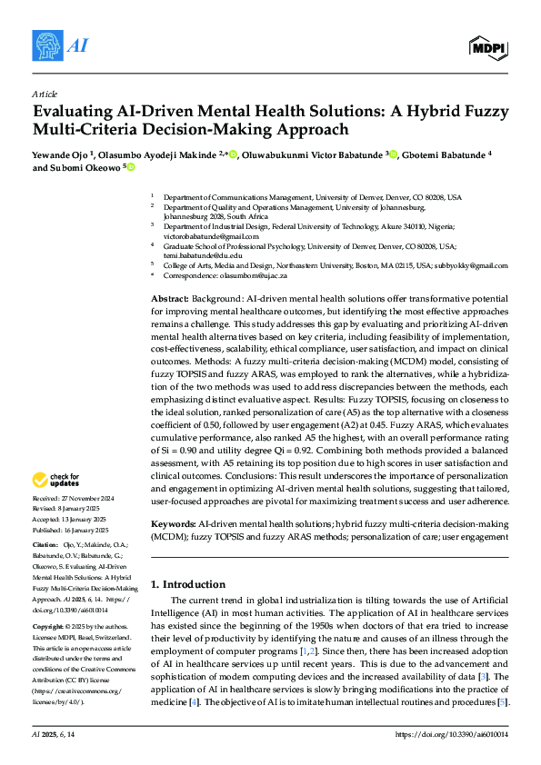 (PDF) Evaluating AI-Driven Mental Health Solutions: A Hybrid Fuzzy ...