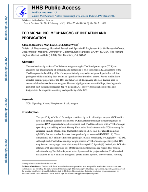 (PDF) TCR Signaling: Mechanisms of Initiation and Propagation