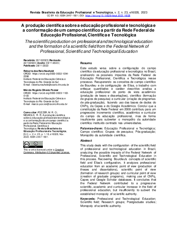 (PDF) The scientific production on professional and technological ...